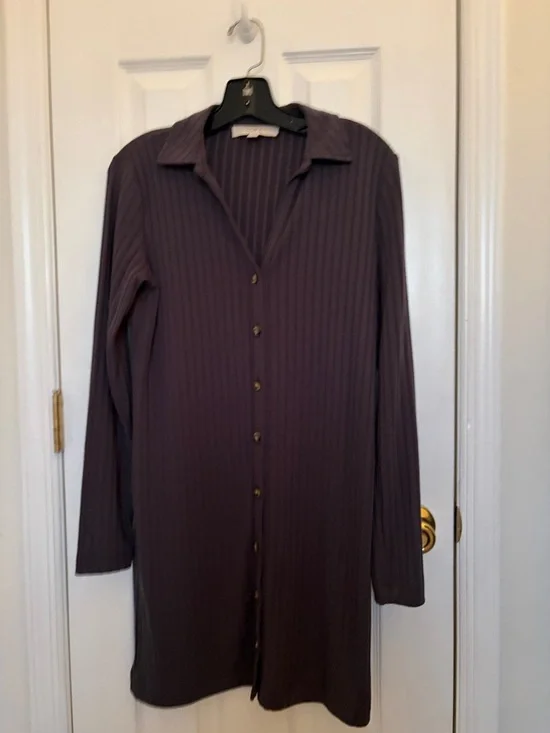LOFT Ribbed Button-Front Dress - Picture 1 of 4